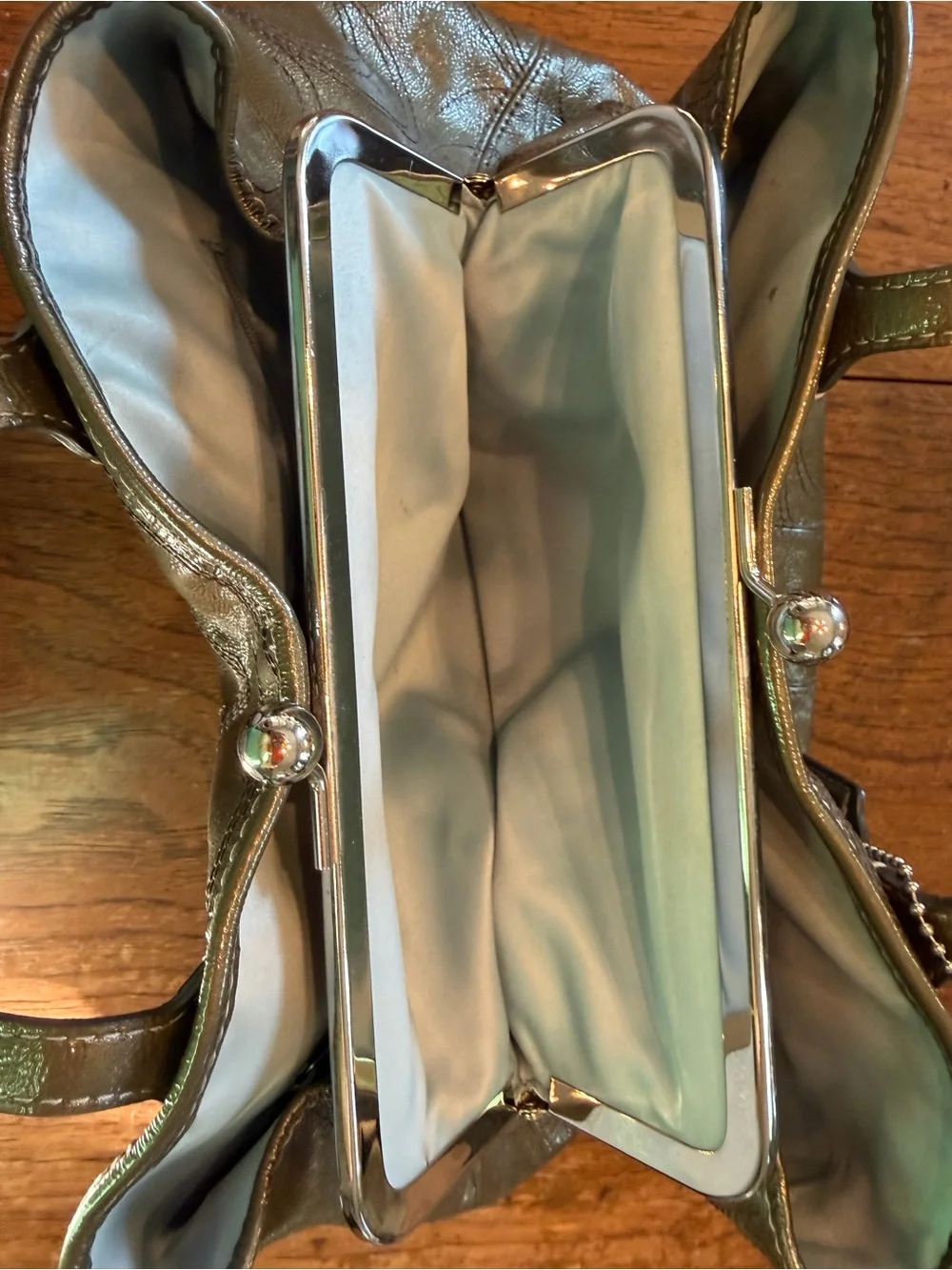 COACH Olive metallic patent Leather Signature Tote Bag F15658
